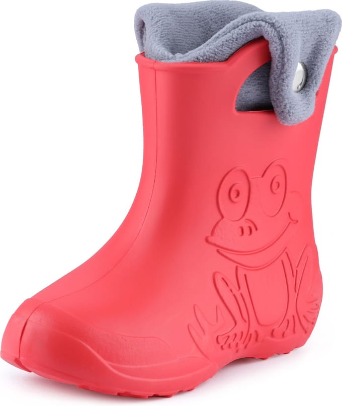 Ladeheid LA-CA-FrogButton Kinder Regenlaarzen - Rubber - met Binnenschoen – EVA - Wasbare Binnenschoen – Koraal/Grijs -32/33