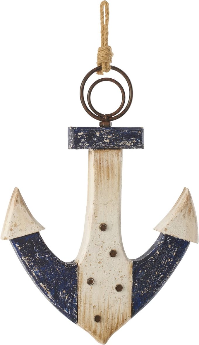 J-Line decoratie Anker - hout - blauw/wit - large