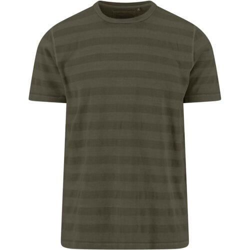 Fynch-Hatton T-Shirt Jacquard Tee Striped Cotton Donker Khaki / male