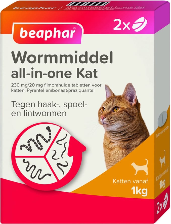 Beaphar Wormmiddel All-In-One Kat - Ontworming voor katten - 2 stuks