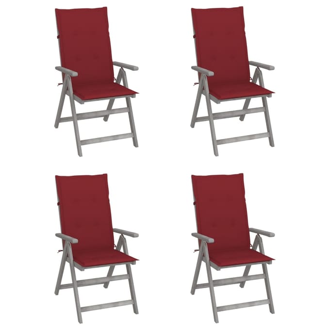 vidaXL - Tuinstoelen - 4 - st - verstelbaar - met - kussens - massief - acaciahout