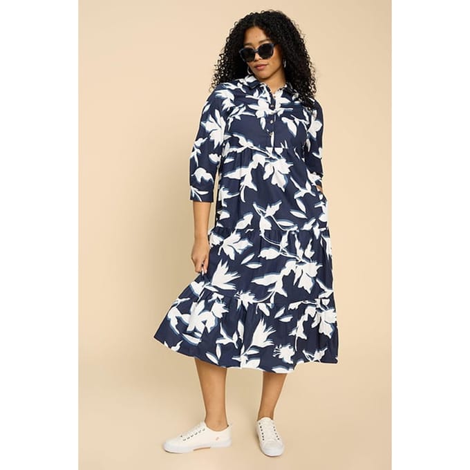 White Stuff Mayra Tiered Shirt Dre Navy Printed Taglia: 8 REGULAR | Abiti Midi Outlet | Donna | Blu