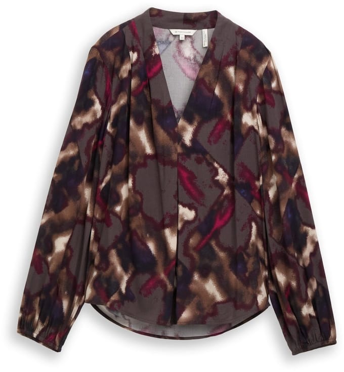 Tom Tailor - Blouse met patroon - Maat 36 - brown blurry argyle