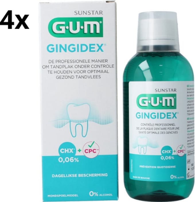 4x GUM Gingidex 0.06% Chloorhexidine Mondspoeling - Voordeelverpakking