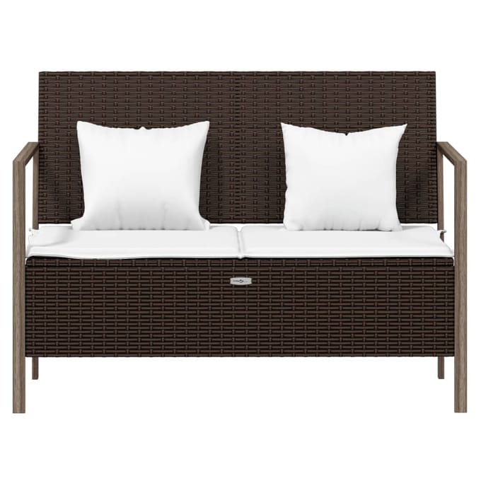 vidaXL - Tuinbank - 2-zits - met - kussens - poly - rattan - bruin