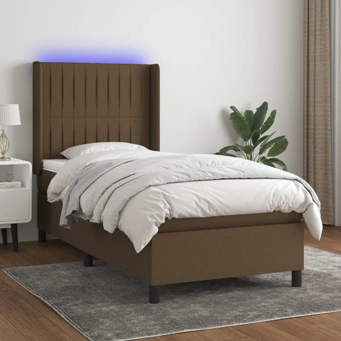 vidaXL - Boxspring - met - matras - en - LED - stof - donkerbruin - 80x200 - cm