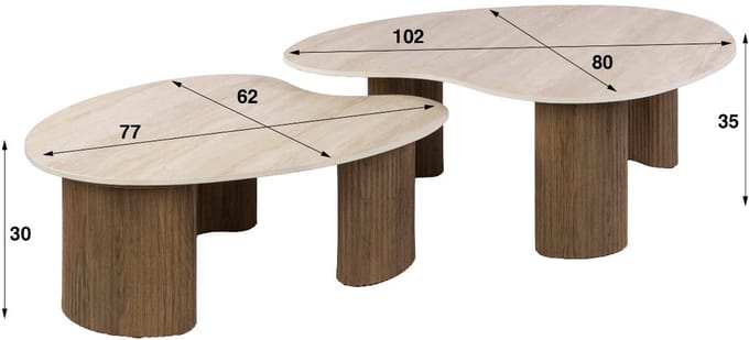 Fraaai - Santana salontafel set van 2 - 3D keramiek travertin