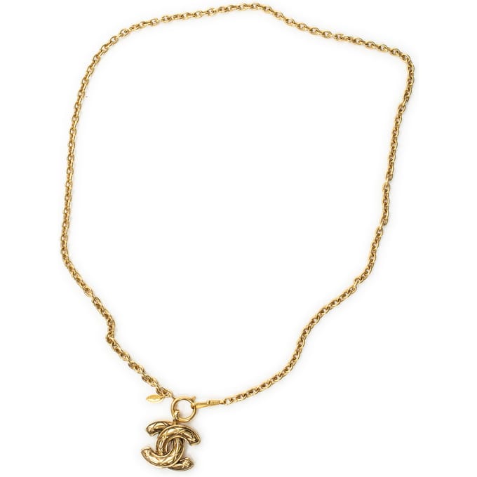 Quilted CC Pendant Chain Necklace  Ketting