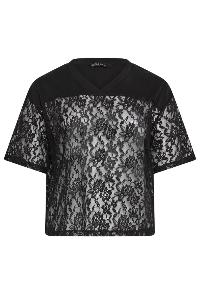 Limited Collection Zwart Tshirt Met Kant En Vhals Size 48