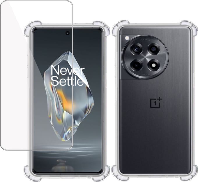Hoesje + Screenprotector geschikt voor OnePlus 12R – Tempered Glass - Extreme Shock Case Transparant