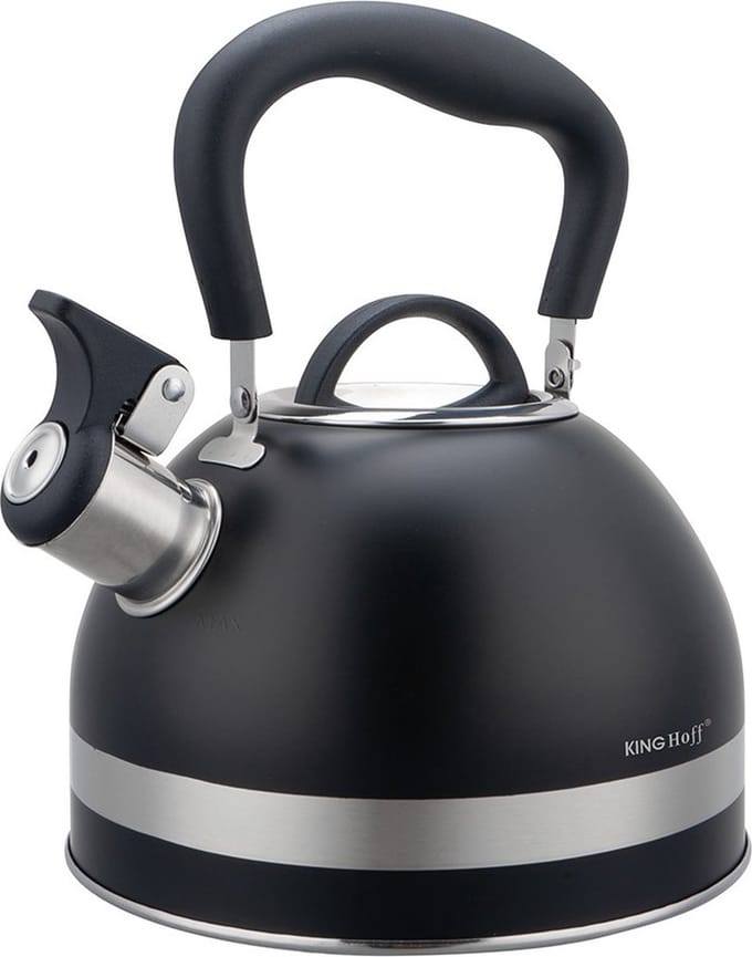 Kinghoff 1858 - Fluitketel met fluit - 1.8 liter - RVS - Zwart