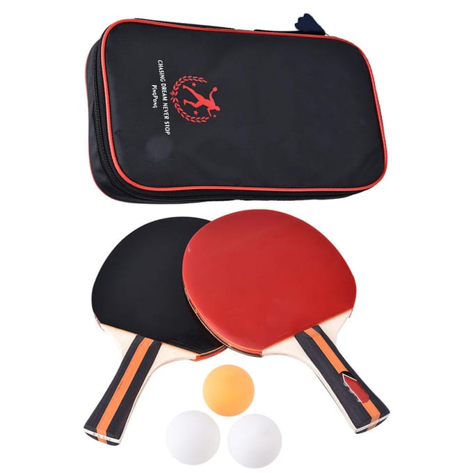 2 stuks Professionele Training Tafel Bat Tennis Draagbare Ping Pong Racket Set met Tas & 3 Ballen black