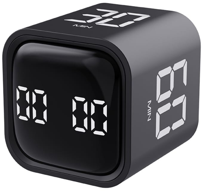 PureVolt KubusTimer - Digitale Timer met 4 Vooraf Ingestelde Tijden (5/10/30/60 min) - USB-C Oplaadbaar - Keukentimer - Zwart