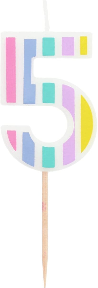 Folat - Kaars cijfer 5 pastelkleuren 5 cm