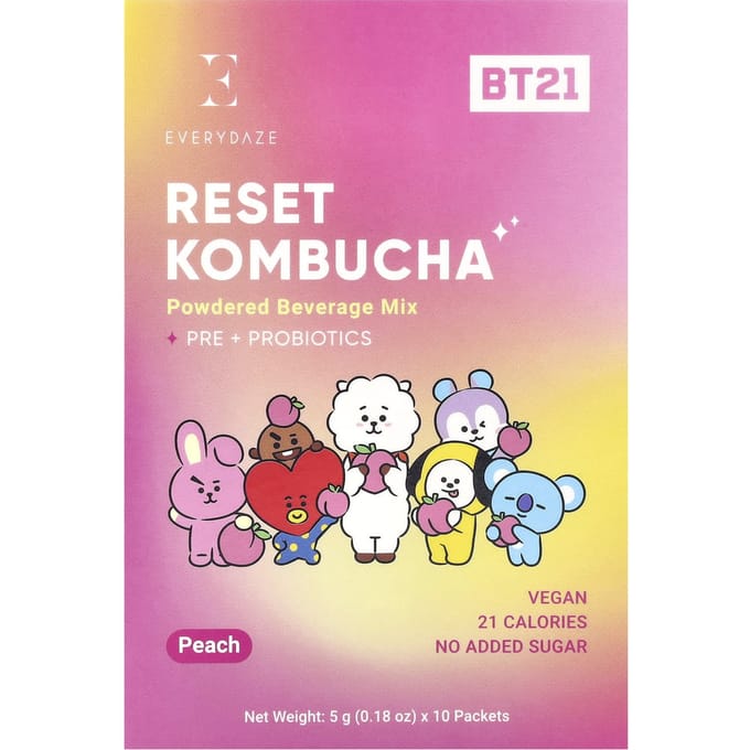 Reset Kombucha, Poederdrankmix, Perzik, 10 Zakjes, 5G (0,18 oz) Elk