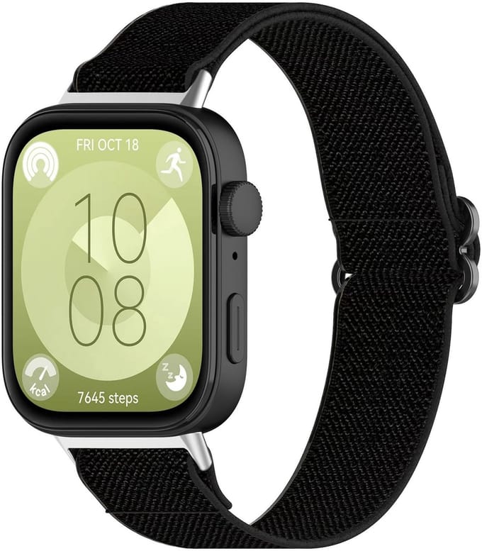By Qubix - Elastische nylon band - Zwart - geschikt voor Huawei Watch Fit 5 / 4 / 3