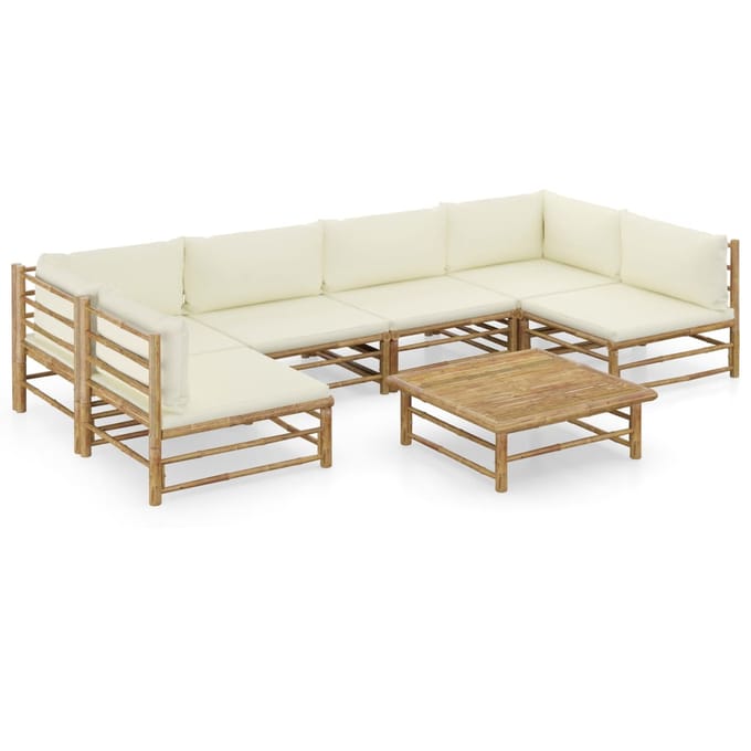 vidaXL - 7-delige - Loungeset - met - crèmewitte - kussens - bamboe