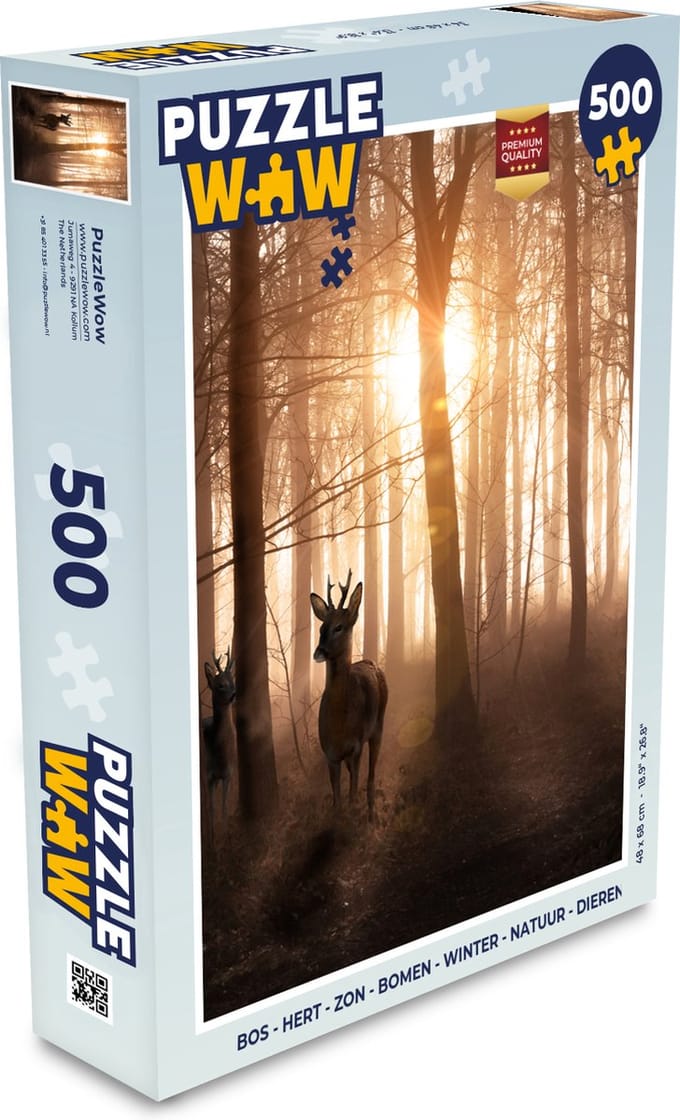 Puzzel Bos - Hert - Zon - Bomen - Winter - Natuur - Dieren - Legpuzzel - Puzzel 500 stukjes