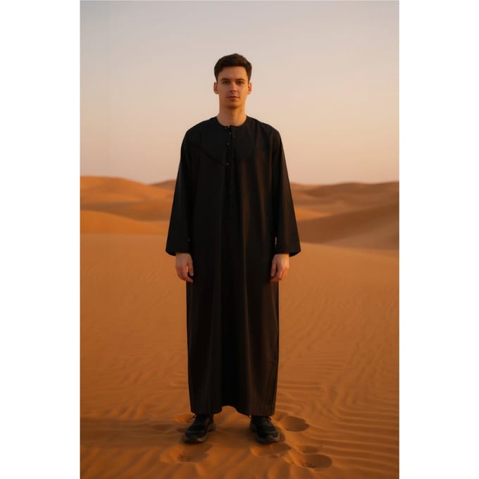 Heren zwarte Eid Marokkaanse Jubba Robe Djellaba Ramadan Eid Thobe LFS-HM11