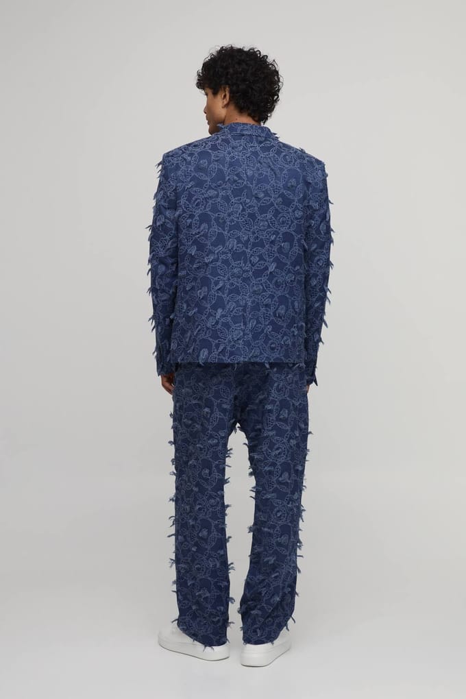 Getextureerde Denim-look Pantalon Met Relaxed Fit En Tailored Snit | Navy | Size 32