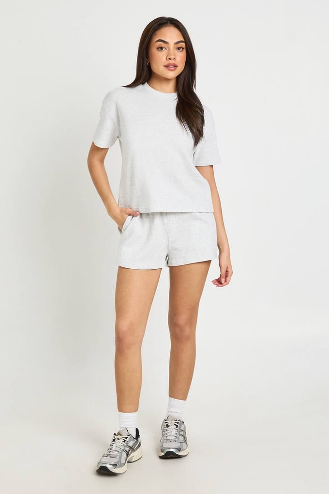 boohoo Dames Wafel T-shirt En Shorts Set | Ash Grey | Maat: 16