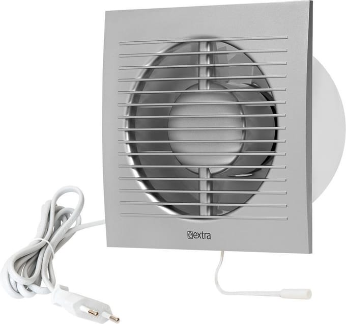 Badkamerventilator 100 mm ZILVER met trekkoord en stekker EE100WPS