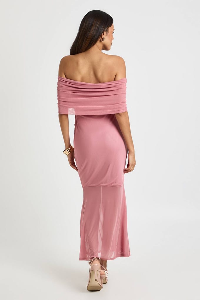 boohoo Dames Zwangerschaps Gerimpelde Bardot Mesh Zoom Midaxi | Rose | Maat: 10
