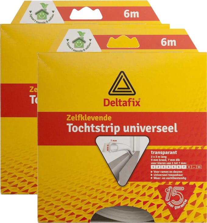 Deltafix Tochtstrip - 2x - tochtwering - transparant - zelfklevend - universeel - 6 m x 9 mm x 7 mm