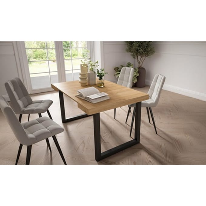 Uitschuifbare consoletafel: Beton / Witte X-poten