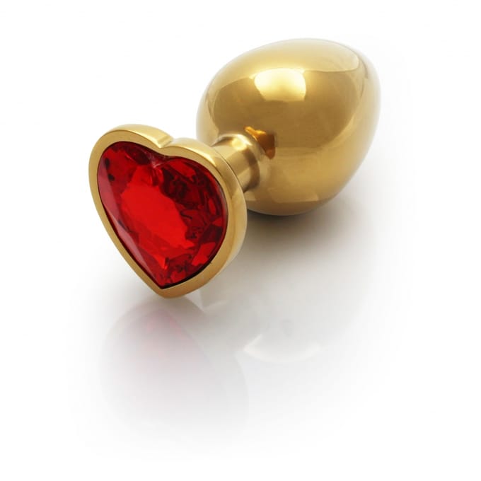 Shots - Ouch! OU806GLD - Heart Gem Butt Plug - Medium - Gold / Ruby Red