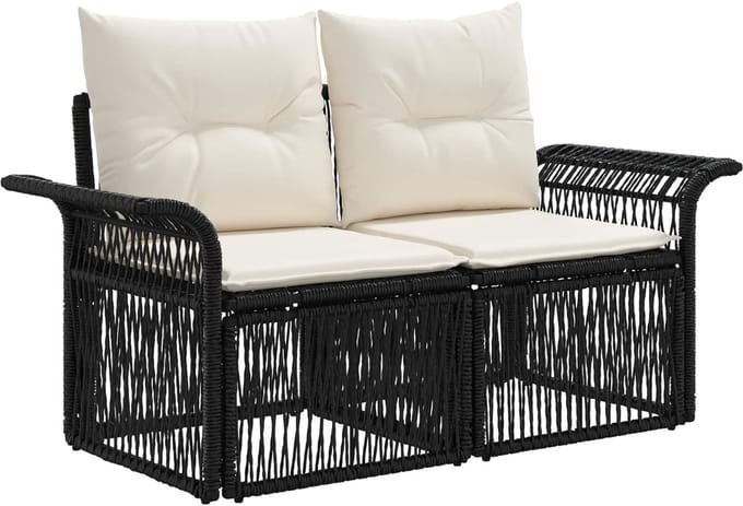 vidaXL - Tuin - Sofa - 2-Aantal - zitplaatsen - Zwart - poly - rattan