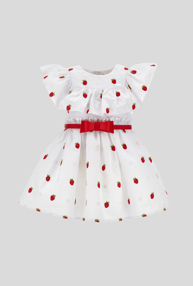 jurk met aardbeien wit-rood
