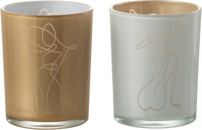 J-Line windlicht Vrouw - glas - mix - medium - 2 stuks