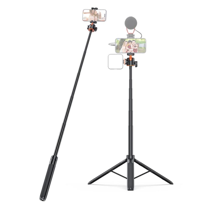 Camera Statief Lichtgewicht Uitschuifbare Selfie Stick Aluminium Vlog Standaard met 360 graden Balhoofd gray