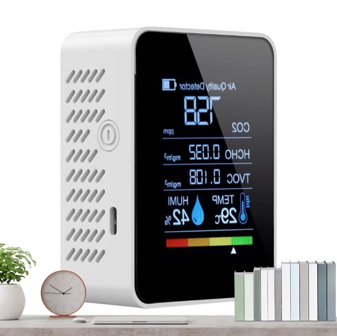 Luchtkwaliteit Detector - Luchtmeter Analyzer - Binnenklimaat Monitoren - Real-time Data HD Scherm - 9x4x7cm - Wit