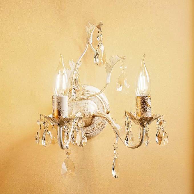 ONLI Kristallen wandlamp Teresa, ivoor 2-lamps