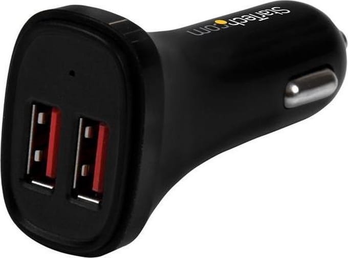 StarTech Dubbele USB auto-oplader - 1 stuk - Zwart - Dual USB - 2 poorten - 24W/4.8A