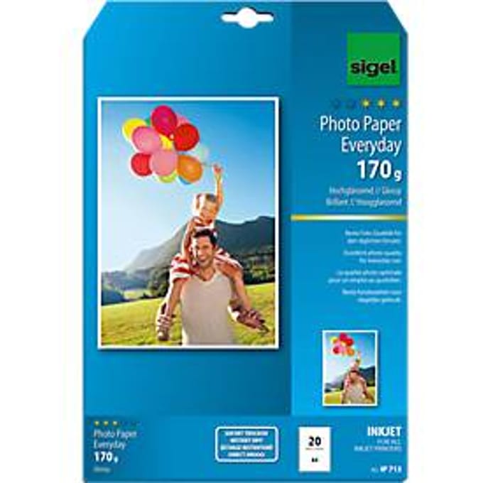 Sigel inkjet fotopapier Everyday plus A4 hoogglanzend 170 grams 20 vel