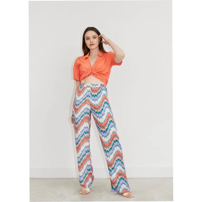 Freebird Wv-aop-crinkle-vis-23-1.1 Broeken Dames - Paars - Maat S