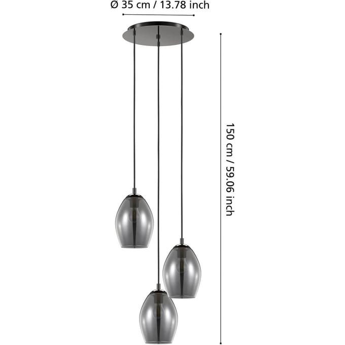 EGLO Estanys Hanglamp - Ø45 cm - E27 - Rookglas - Grijs/Zwart