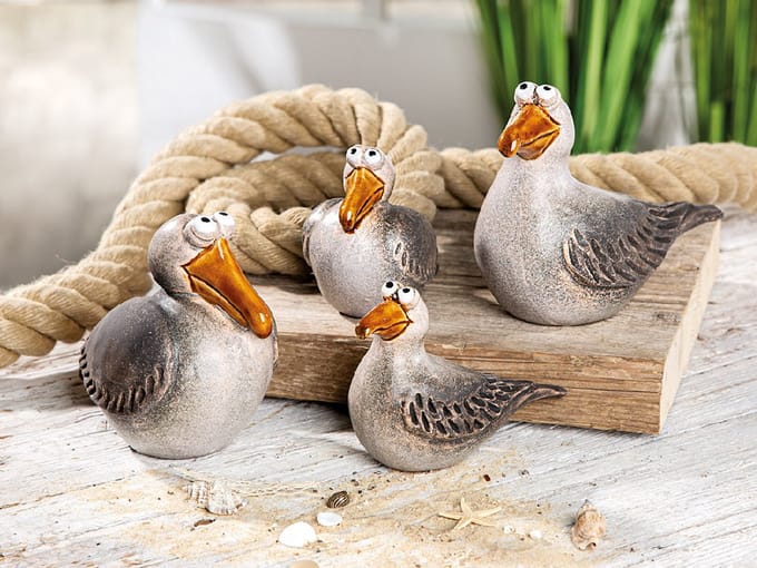 Zeemeeuw „Meike“ - Set van 2 - Keramiek - Beeld - Vogel - Medium - Hoogte 9,5 cm