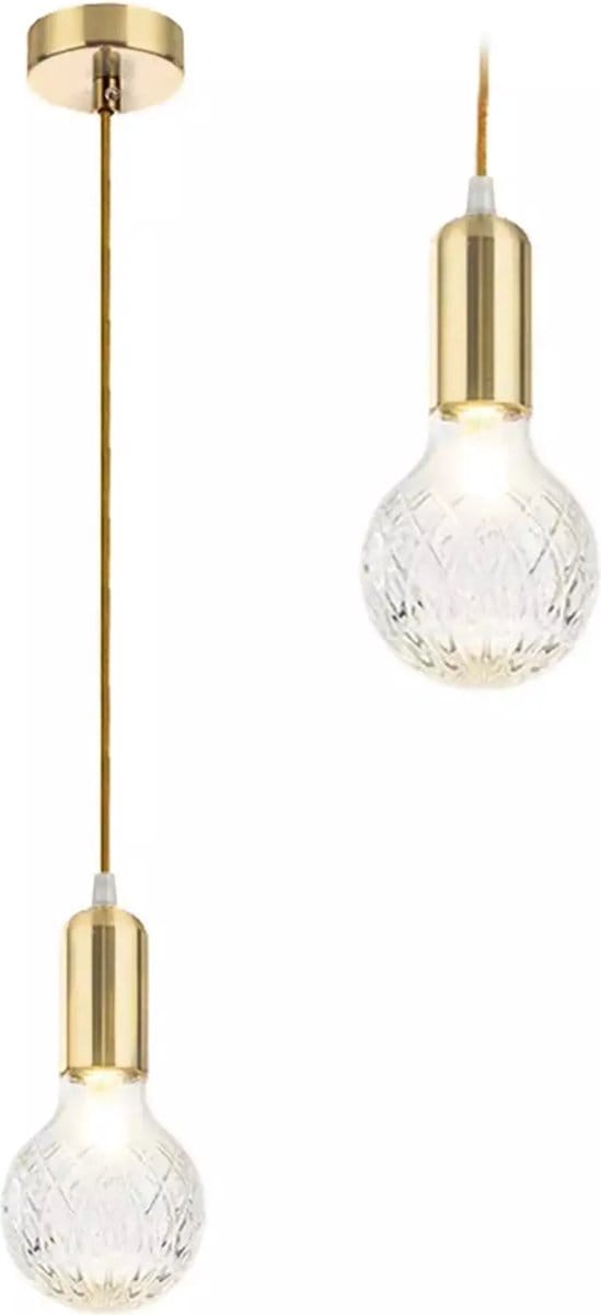 TooLight Gouden hanglamp - Ø9 cm - Verstelbare kabel - Reliëfpatroon - Metaal en glas