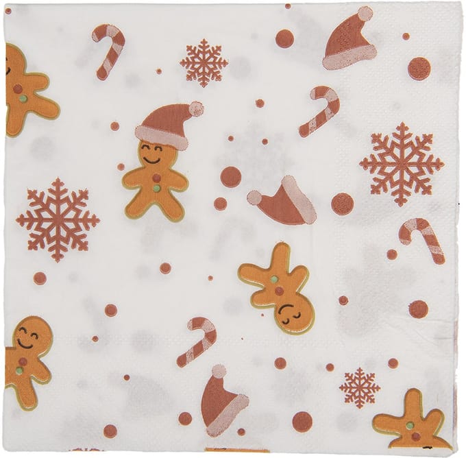 Clayre & Eef Servetten Papier Set van 20 33x33 cm Wit Papier