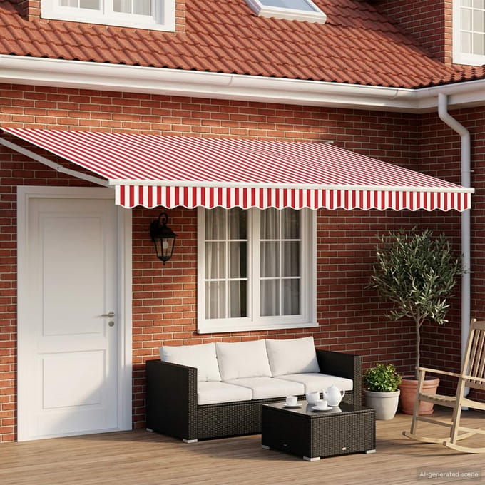 vidaXL - Elektrisch - Uitschuifbare - Zonneluifel - Rood - en - Wit - 5 - x - 3 - m