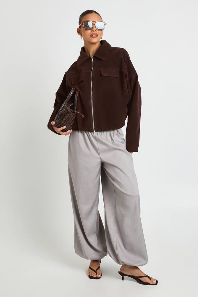 boohoo Dames Bomberjack van nep-suede met bubbelzoom | Chocoladebruin | Maat: 36