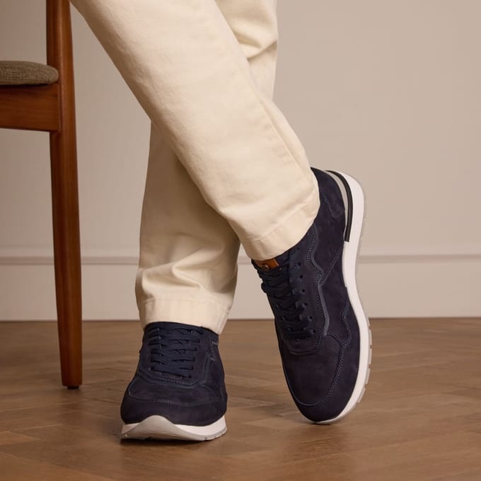 No Stress - Heren - Donkerblauwe nubuck sneakers - Maat 40