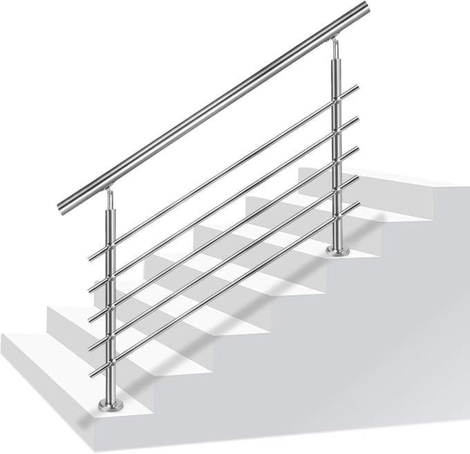 RVS Leuning voor Buiten en Binnen - Trap- en Balkonbalustrade (100 cm, 5 Dwarsliggers)