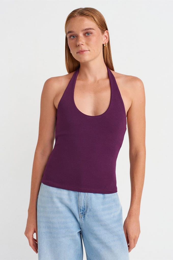 Geribbelde Halterloze Mouwloze Blouse
