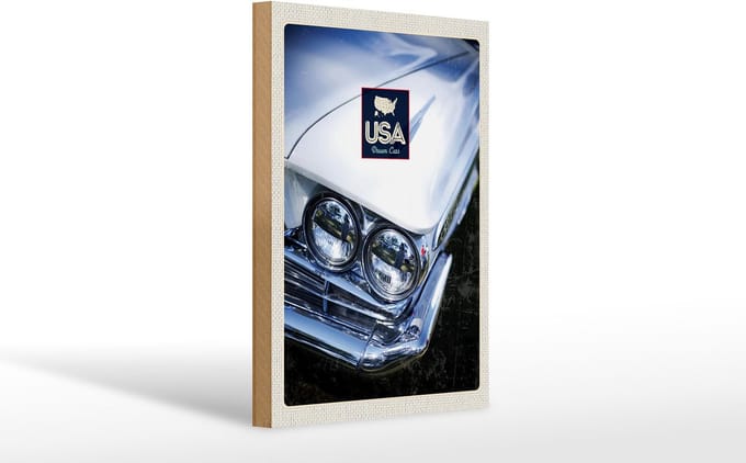 Holzschild Reise 20x30cm Amerika Oldtimer weiß Dream Cars