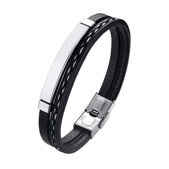 BAZORO® Leren Armband - Heren - RVS Sluiting - 21 cm - Zilverkleurig